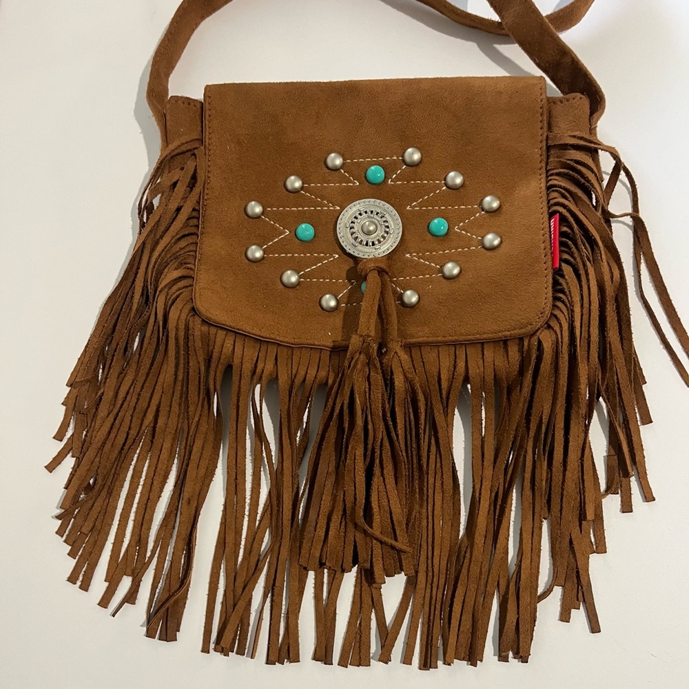 Union Bay brown Western Fringe Crossbody Bag Purse Boho Hippie Faux Leather EUC - Picture 2 of 12